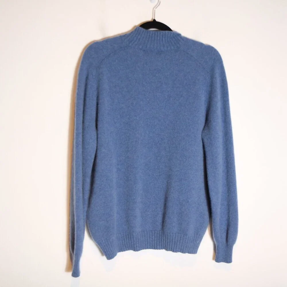 Brunello Cucinelli 100% Cashmere Quarter Zip Sweater 54 Large Blue Leather Trim